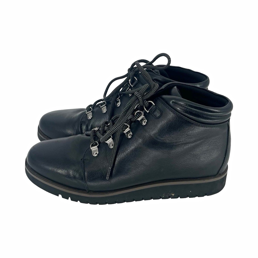 Croft & Barrow Women's Size 11 Black Ankle Boots Hiker Lace Up Lug Sole